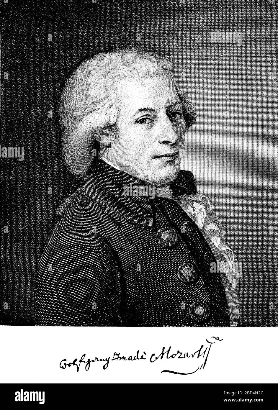 Wolfgang Amadeus Mozart, 27 Jahre alt. Januar 176 in Salzburg; † 5. Dezember 1701) war ein Salzburger Musiker und Komponist des Wiener Klassizismus/Wolfgang Amadeus Mozart, 27 Jahre alt. Januar 176 - 5. Dezember 1791, war ein Salzburger Musik- und Komiker der Wiener Klassik, historisch, digital verbesserte Wiedergabe eines Originals aus dem 19. Jahrhundert / Digitale Produktion einer Originalanlage aus dem 19. Jahrhunderts Stockfoto