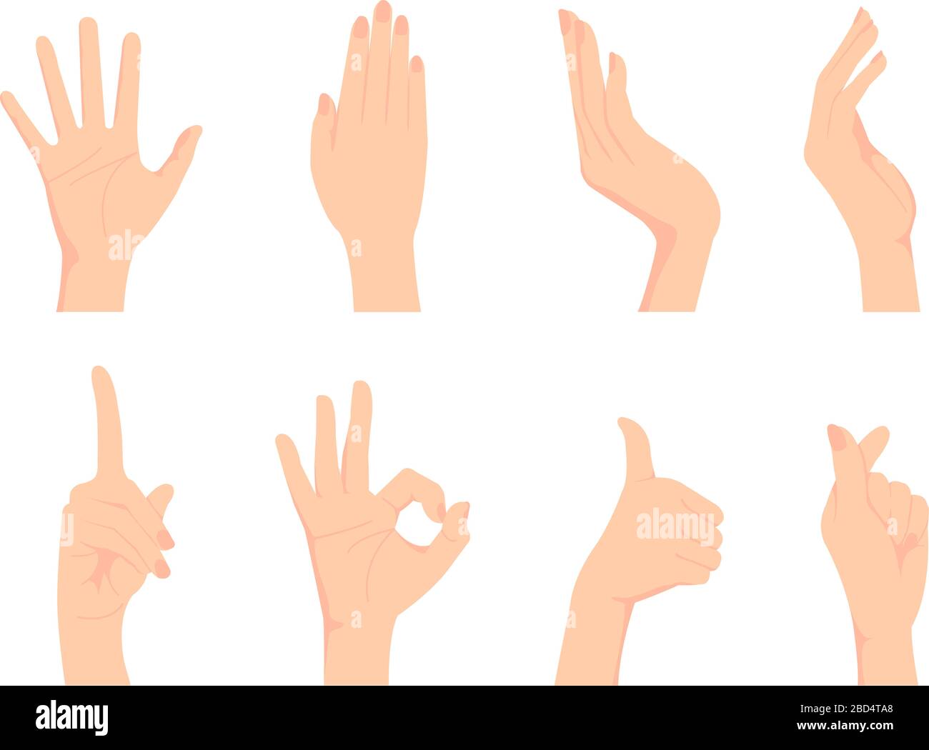 Weibliche Handgeste (Handzeichen) Vektor-Illustration Set / OK-Zeichen, Daumen hoch, Fingerherz etc Stock Vektor