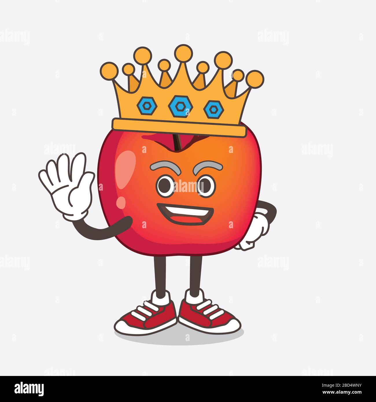 Eine Illustration von Crab Apple Cartoon Maskottchen Figur stilisiert König auf Cartoon Maskottchen Design Stockfoto