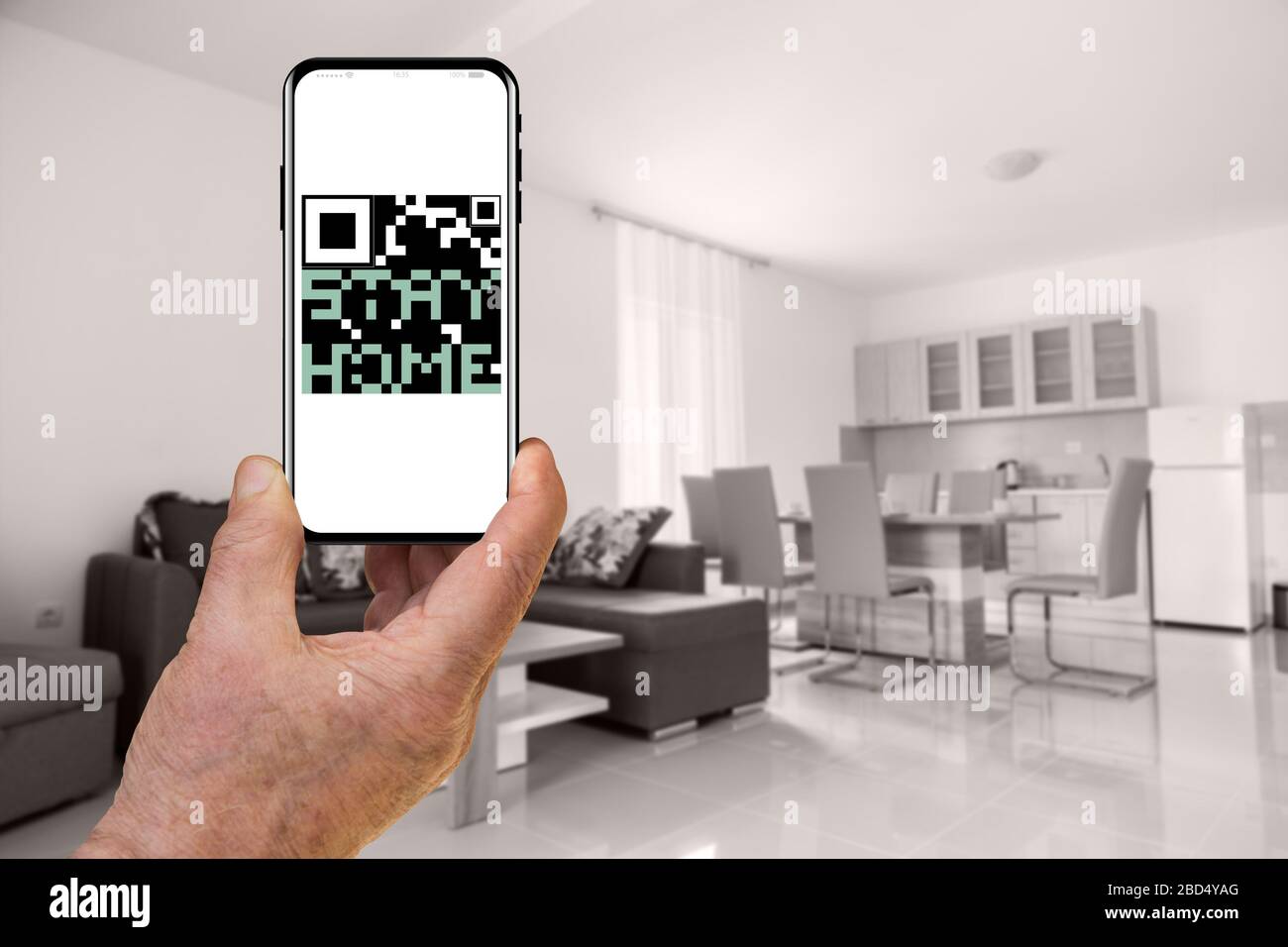 Mobile Anwendung zur Überwachung von gesperrten Patienten in der häuslichen Isolierung Stockfoto