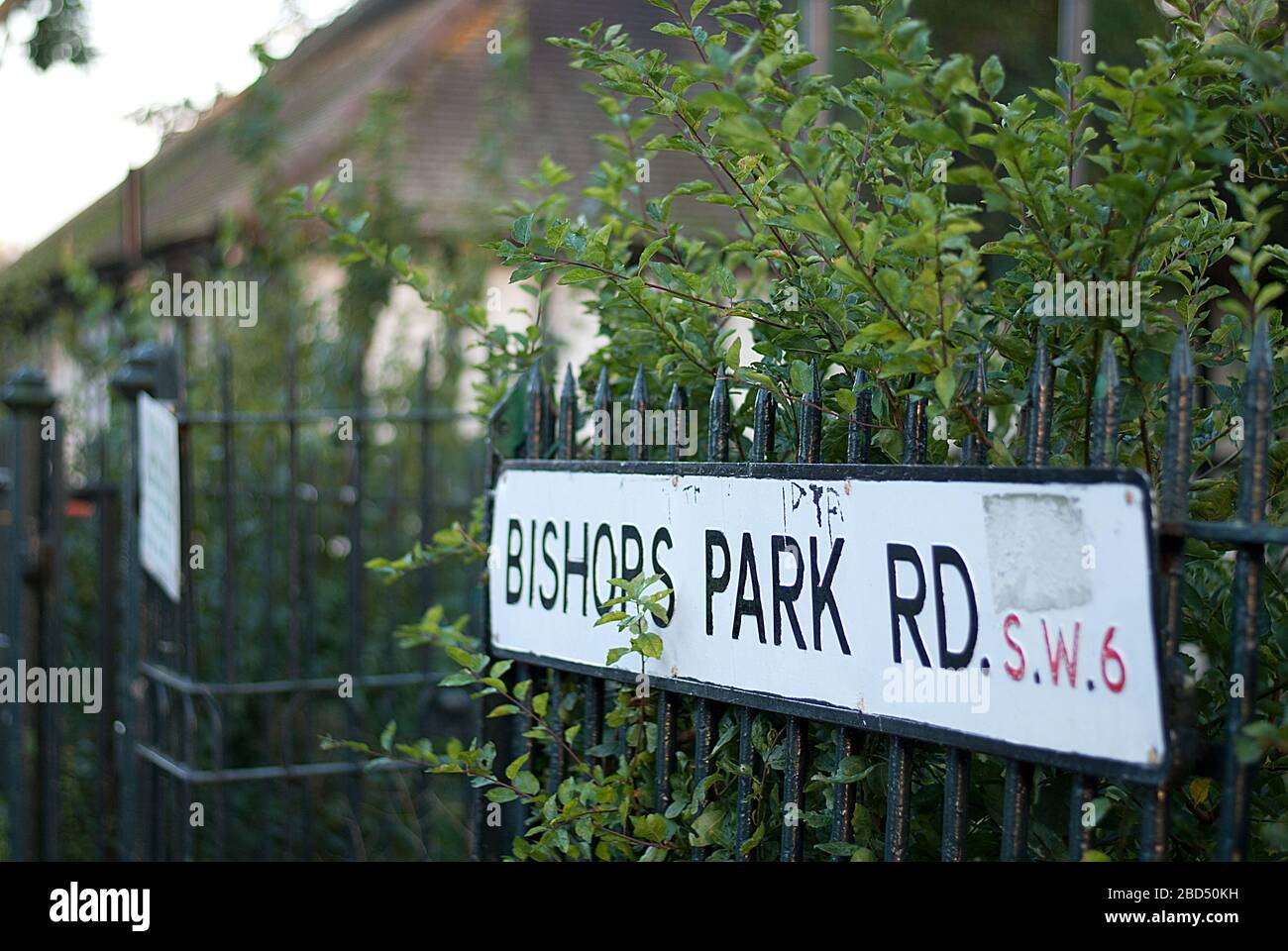 Bishops Park Road Straßenschild Fulham, London, SW6 Stockfoto