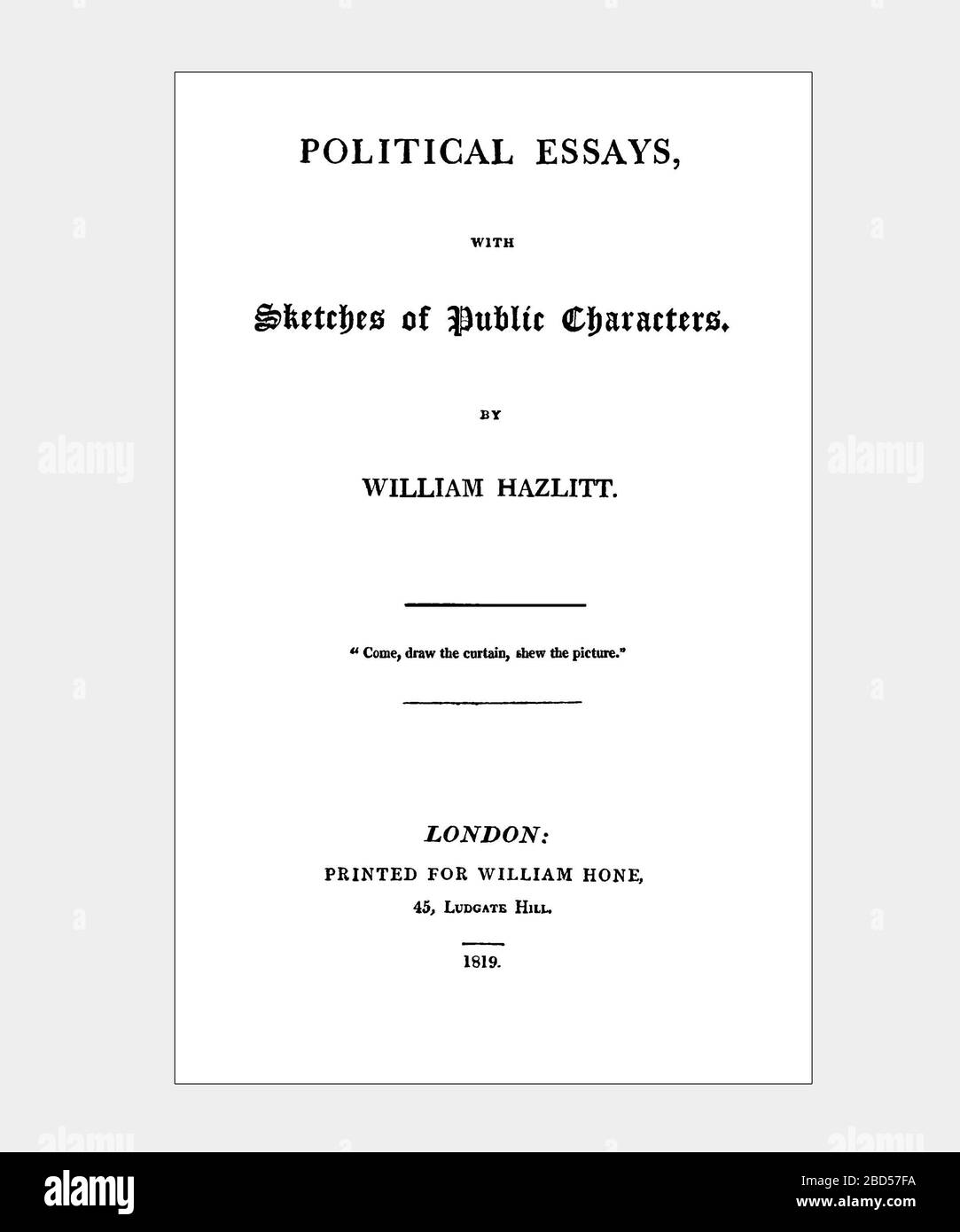 William Hazlitt politische Essays Titelseite aktualisiert und zurückgesetzt Stockfoto