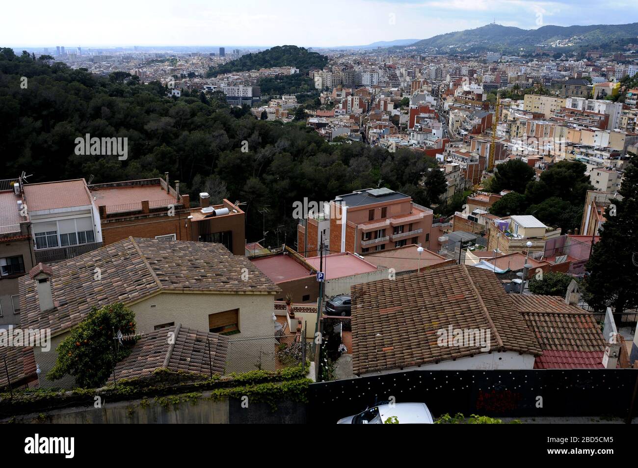 Allgemeine Ansicht der Bezirke Vallcarca Gracia und El Colli, Barcelona, Spanien. Stockfoto