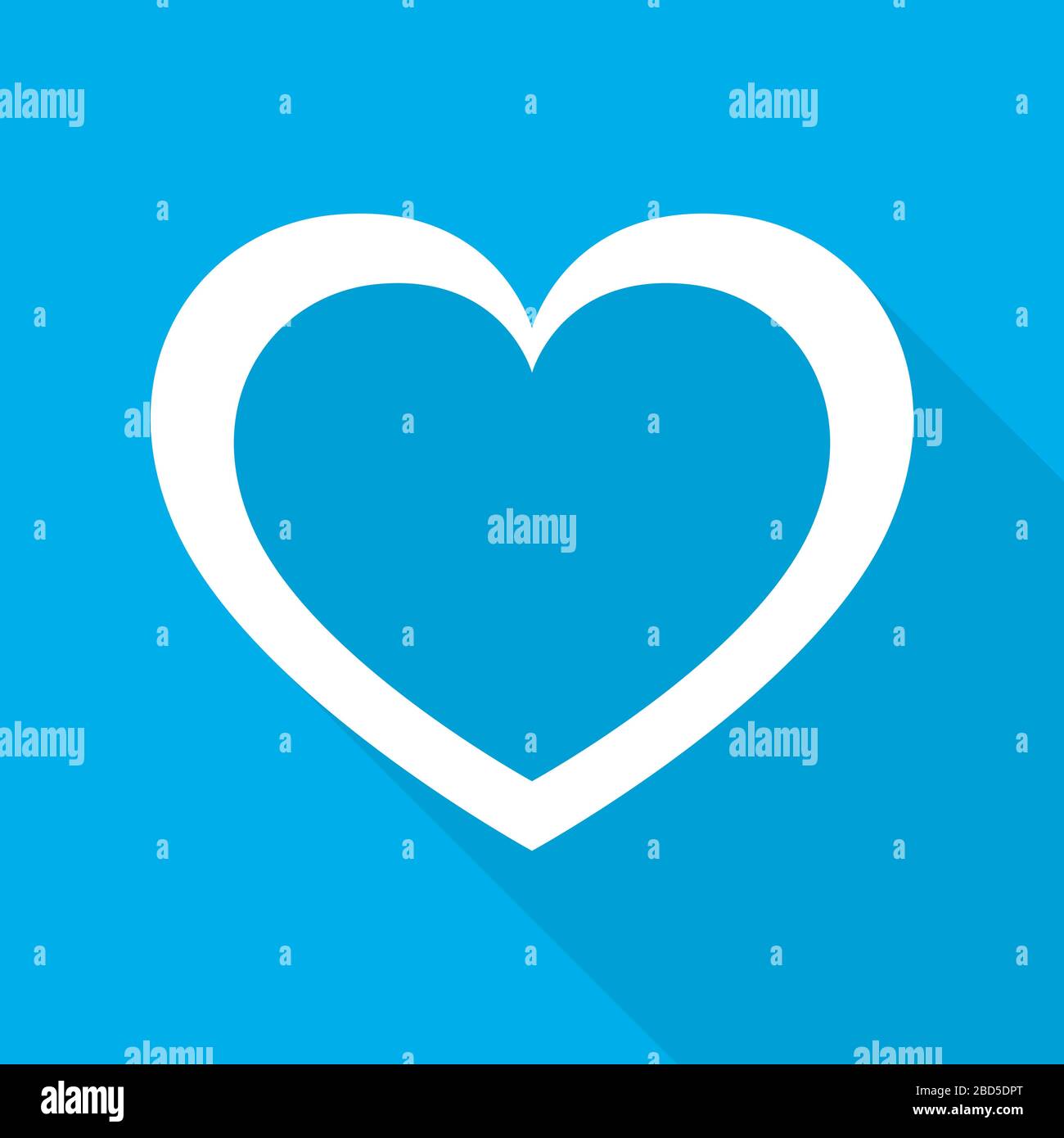 Weißes Herz für den Valentinstag. Herz mit langem Schatten auf blauem Hintergrund in flachem Design. Vektorgrafiken. Stock Vektor