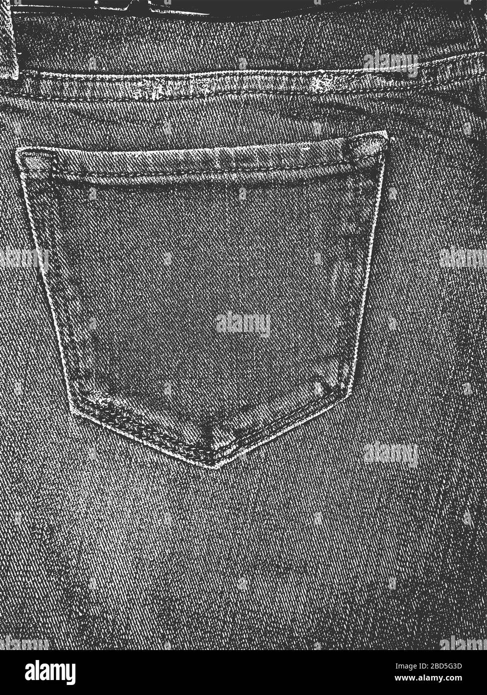 Bedrängnis grunge Vektor-Struktur von Jeansstoff mit Löchern, Tasche, Sack, SAC, Sacktuch, Backen, Sacken. Schwarz-Weiß-Hintergrund. EPS 8-Abbildung Stock Vektor