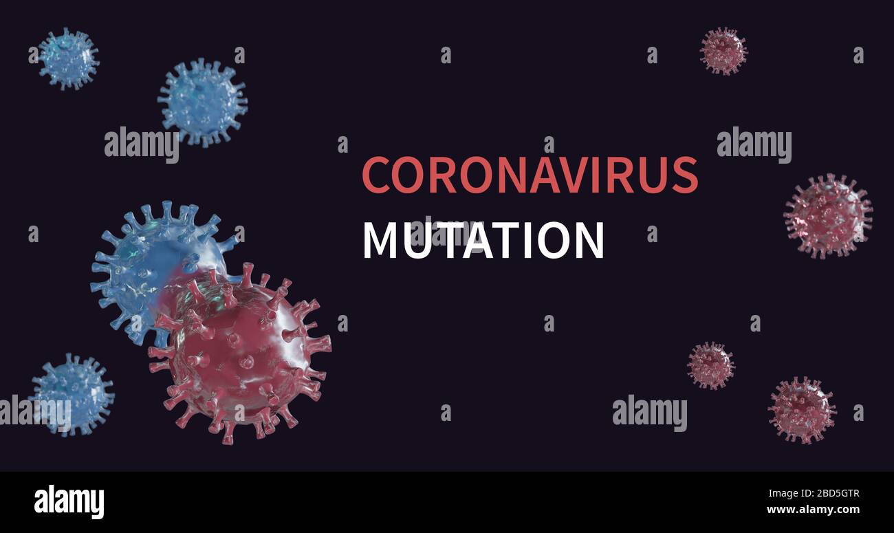 Viren und Mutationen verarbeiten 3d illustrieren. Neue Virus-Mutation von Coronavirus, Hantavirus, COVID-19, Pandemie-Konzept Hintergrund für Gesundheit, medizinisches Design. Kopierbereich für 3D-Text-Rendering. Stockfoto