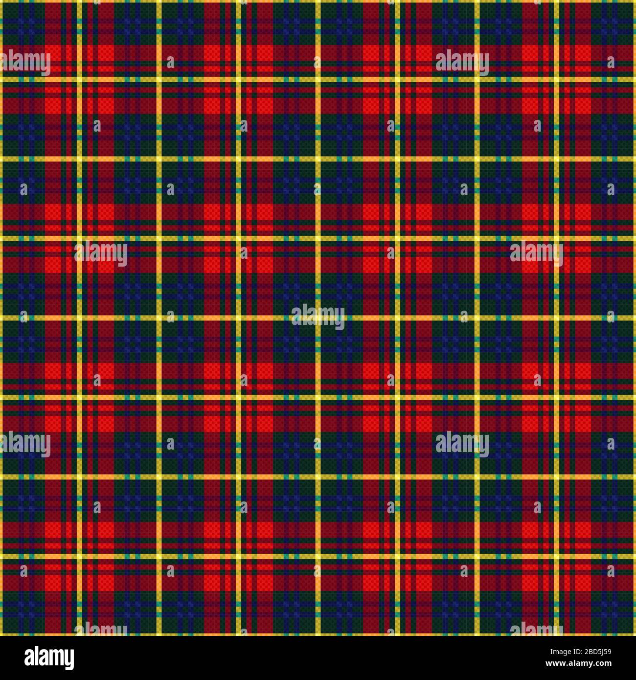 Nahtlos kontrastierende karierte Blautöne, grüne, rote und gelbe Farbtöne, Illustrationsmuster als Tartan-Plaid Stock Vektor