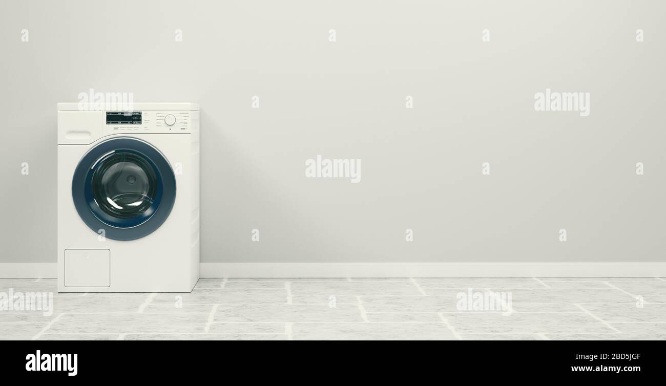 Waschmaschine auf weißem Hintergrund, hochauflösendes 3D-Rendering Stockfoto