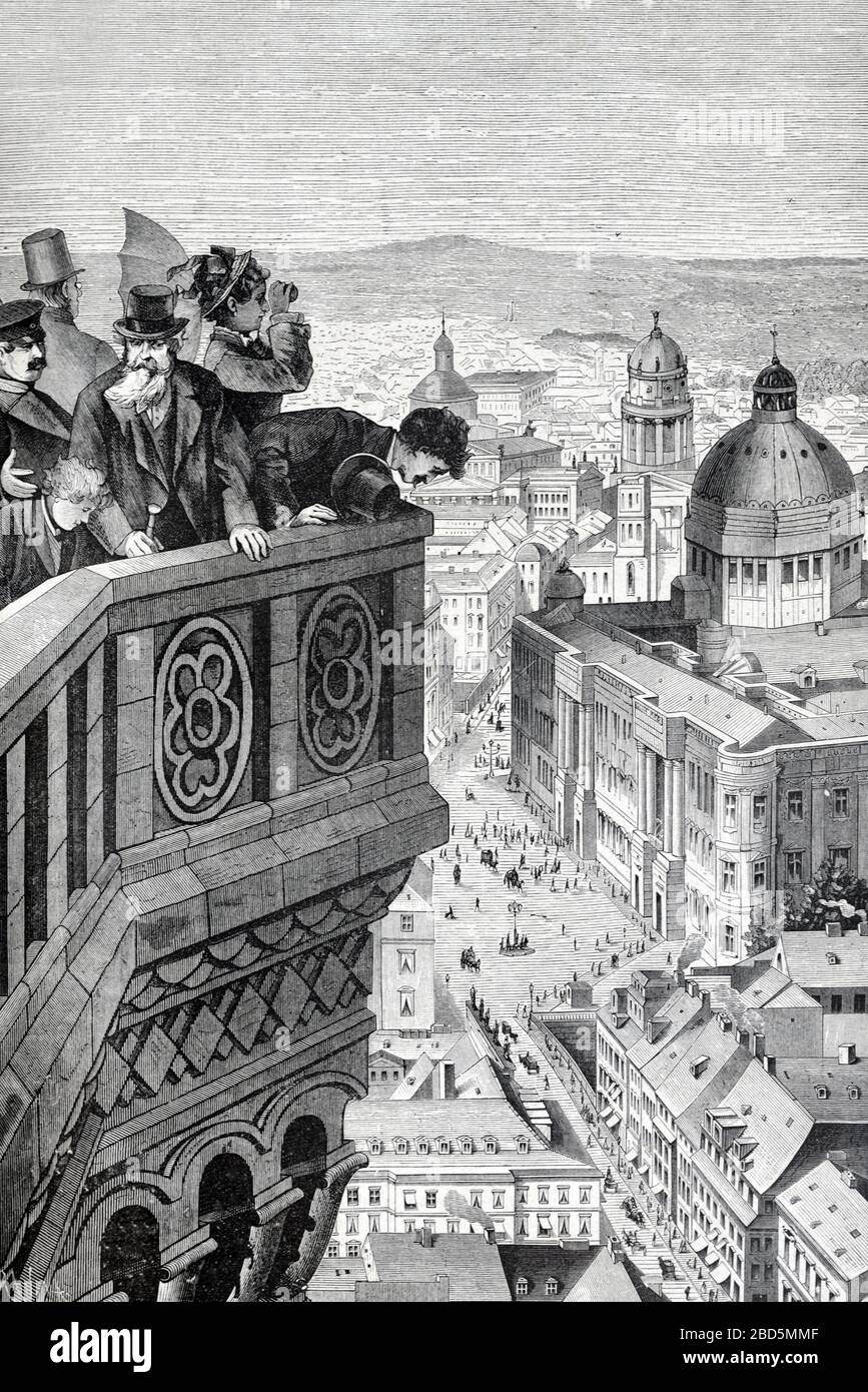 Blick auf die Dächer des alten Berliner Deutschlands. Vintage oder Old Illustration oder Gravur 1882 Stockfoto