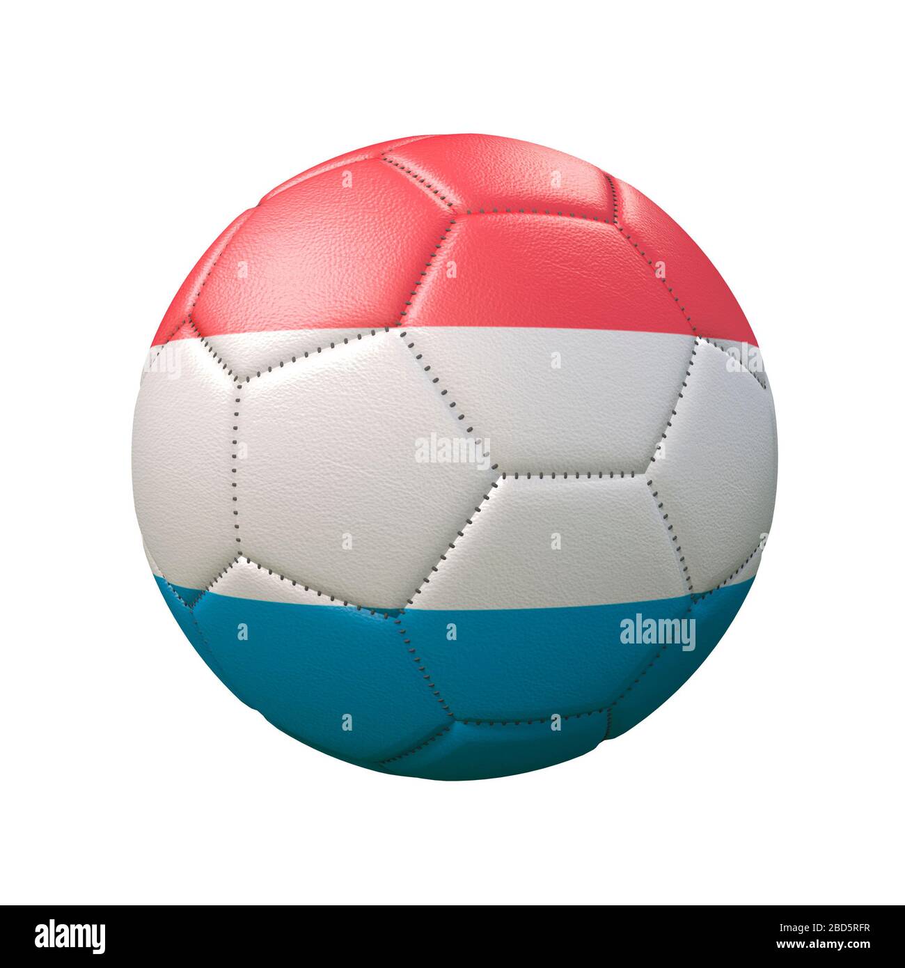 Fußball in Flaggenfarben isoliert auf weißem Hintergrund. Luxemburg. 3D-Bild Stockfoto