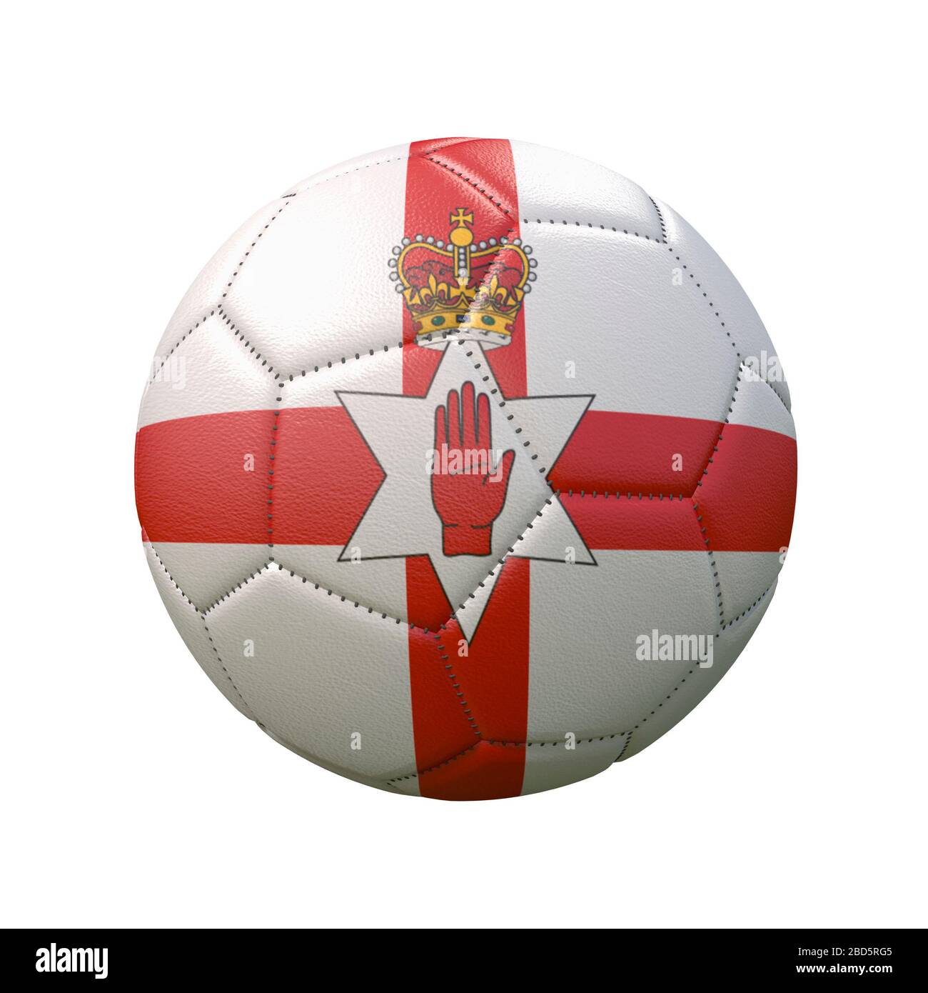 Fußball in Flaggenfarben isoliert auf weißem Hintergrund. Nordirland. 3D-Bild Stockfoto