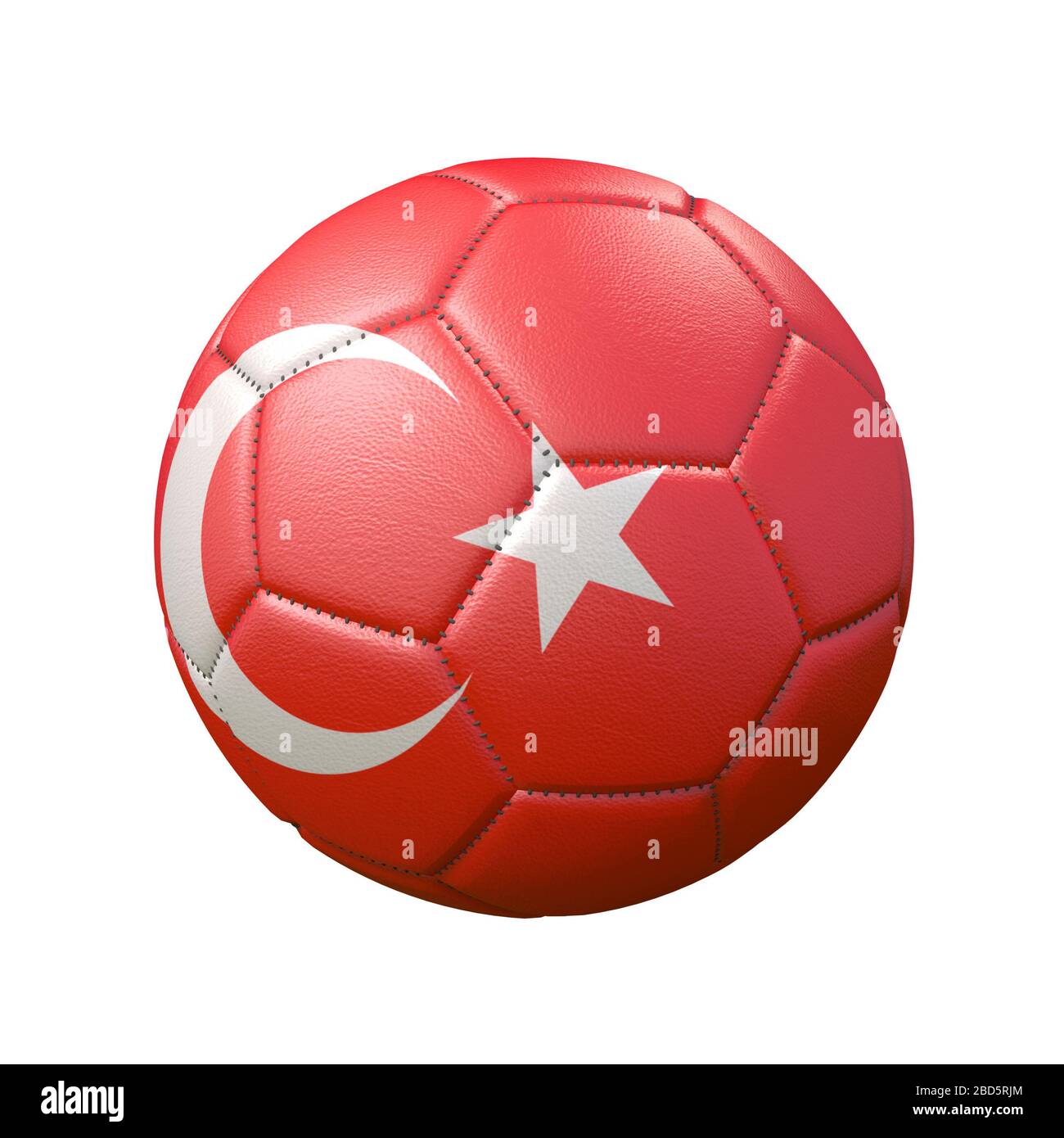 Fußball in Flaggenfarben isoliert auf weißem Hintergrund. Türkei. 3D-Bild Stockfoto