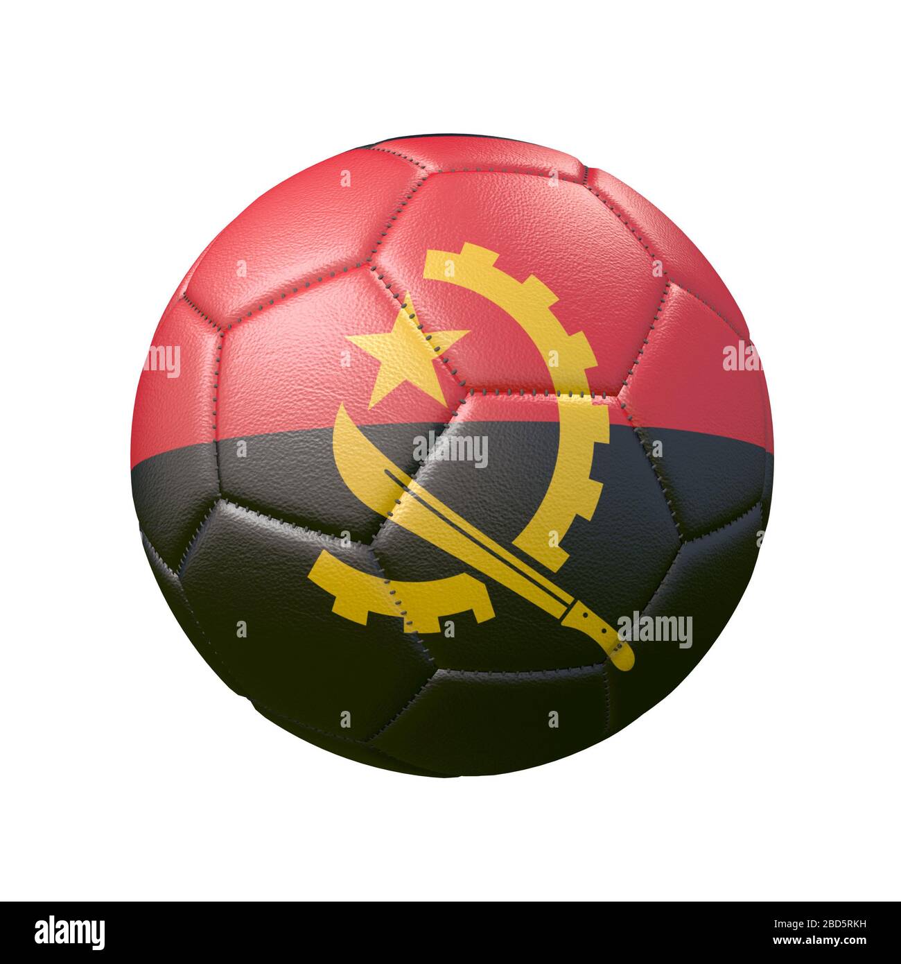 Fußball in Flaggenfarben isoliert auf weißem Hintergrund. Angola. 3D-Bild Stockfoto