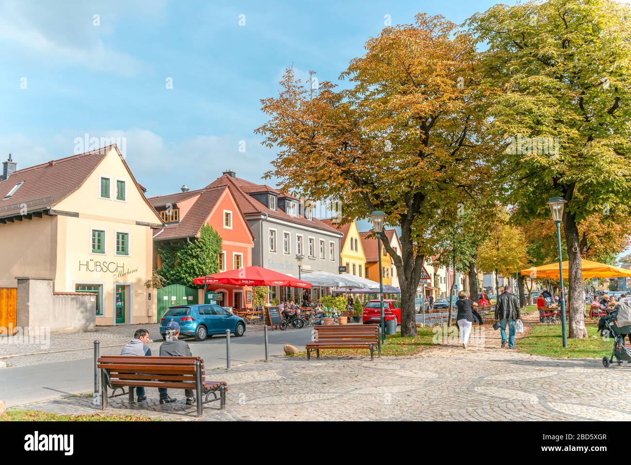 Restaurierte historische Häuser im Dorf Radebeul Altkötzschenbroda, Sachsen, Deutschland Stockfoto