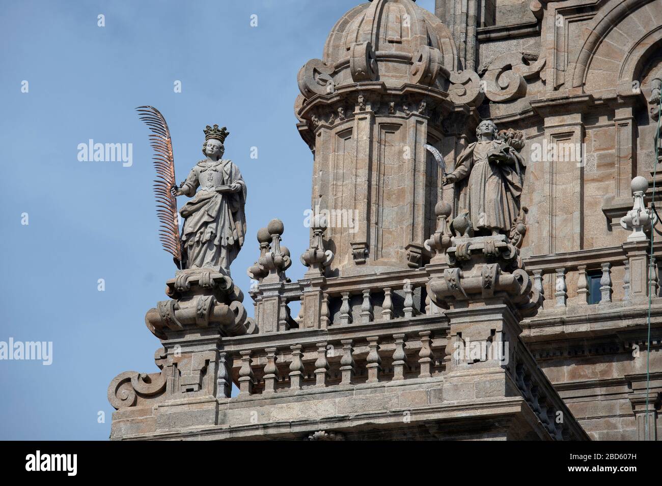 Statuen, Kathedrale Santiago de Compostela, Praza do Obradoiro, Santiago de Compostela, Galicien, Spanien, Europa Stockfoto