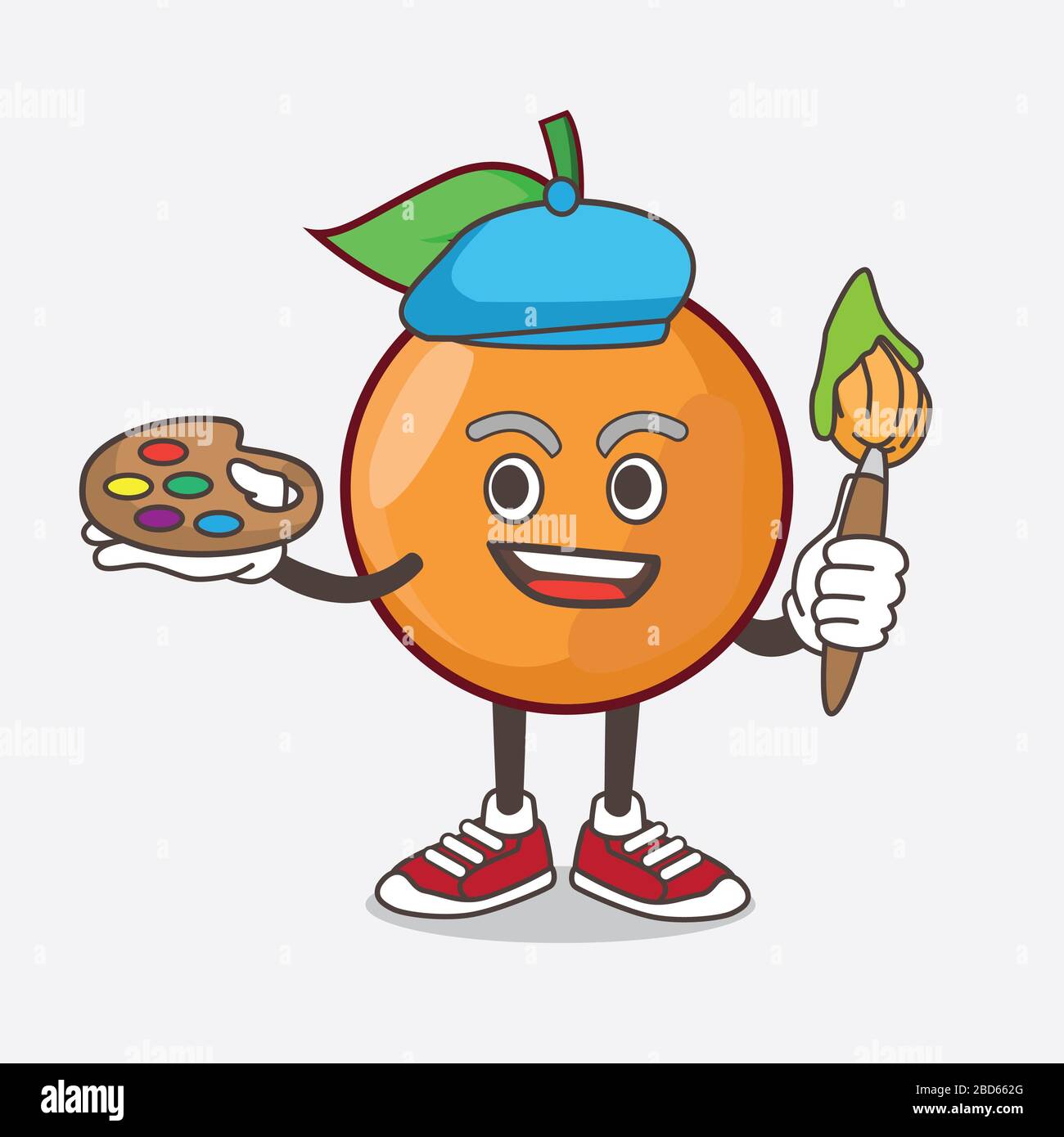 Eine Illustration von Clementine Orange Frucht Cartoon Maskottchen Charakter Maler Stil mit Kunst Pinsel Stockfoto