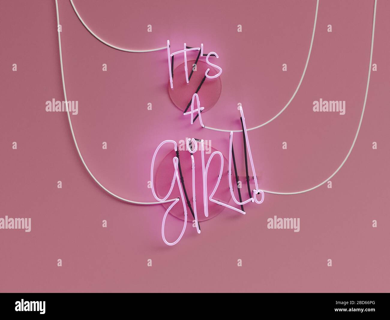 Es ist ein Mädchen Ankündigung Neon-Zeichen über einem rosafarbenen Hintergrund mit allen Worten auf - 3d Rendering-Konzept Stockfoto