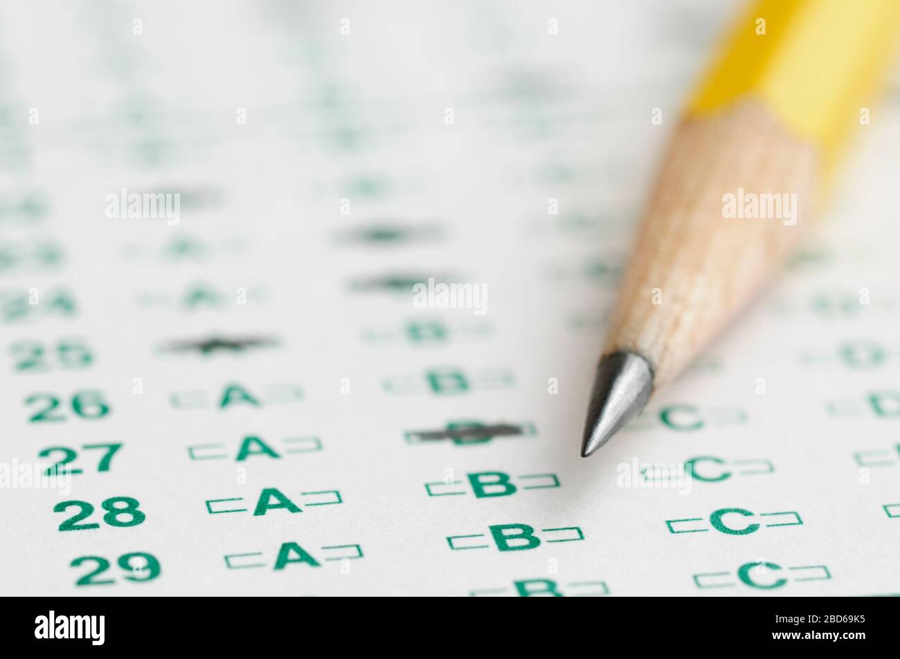 Schulprüfung Antwortformular Bleistift scantron Stockfoto