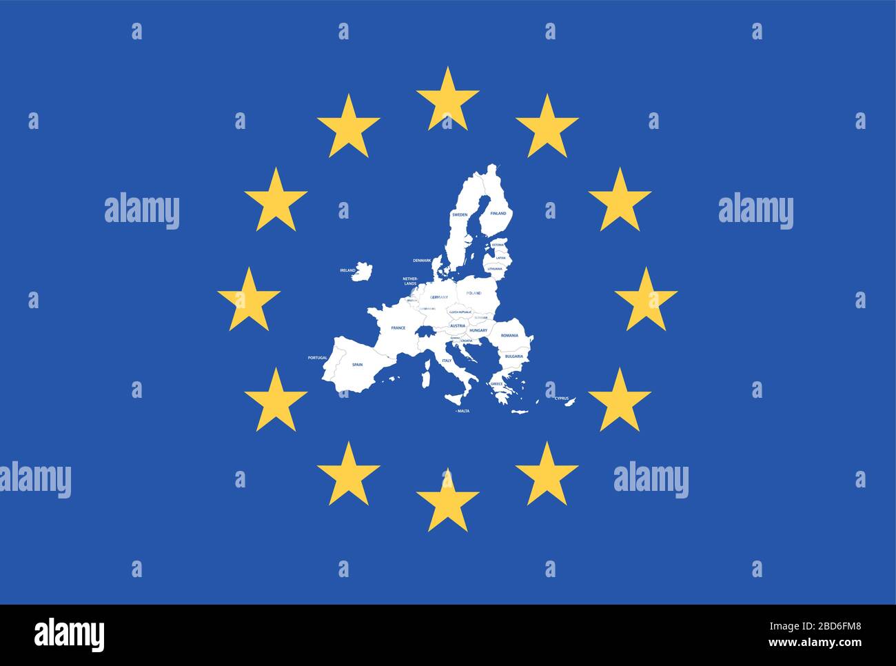 Vektorkarte der Mitgliedsstaaten der Europäischen Union mit Flagge Stock Vektor