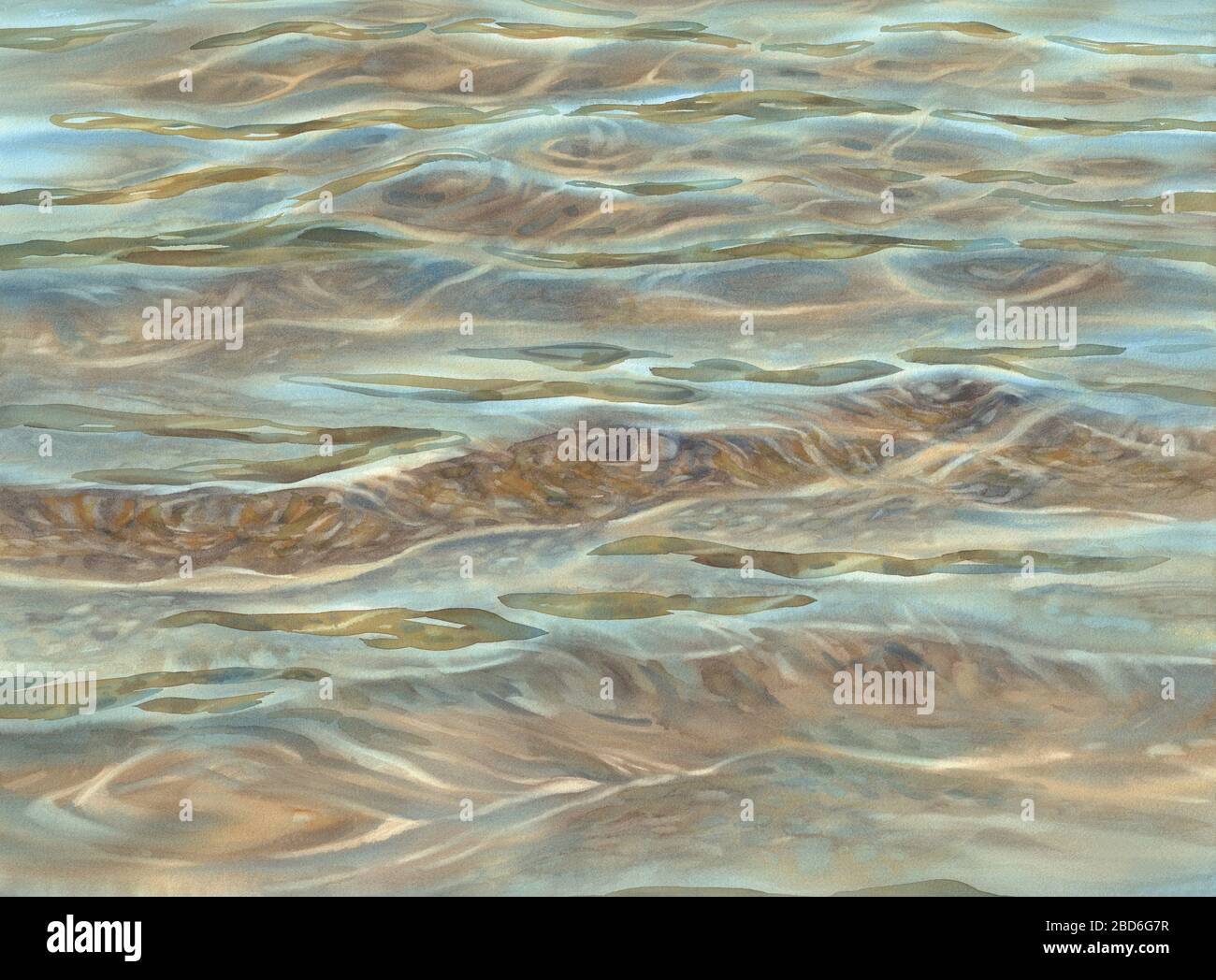 Sonnige Wasser mit transparenten Wellen Aquarell Hintergrund Stockfoto