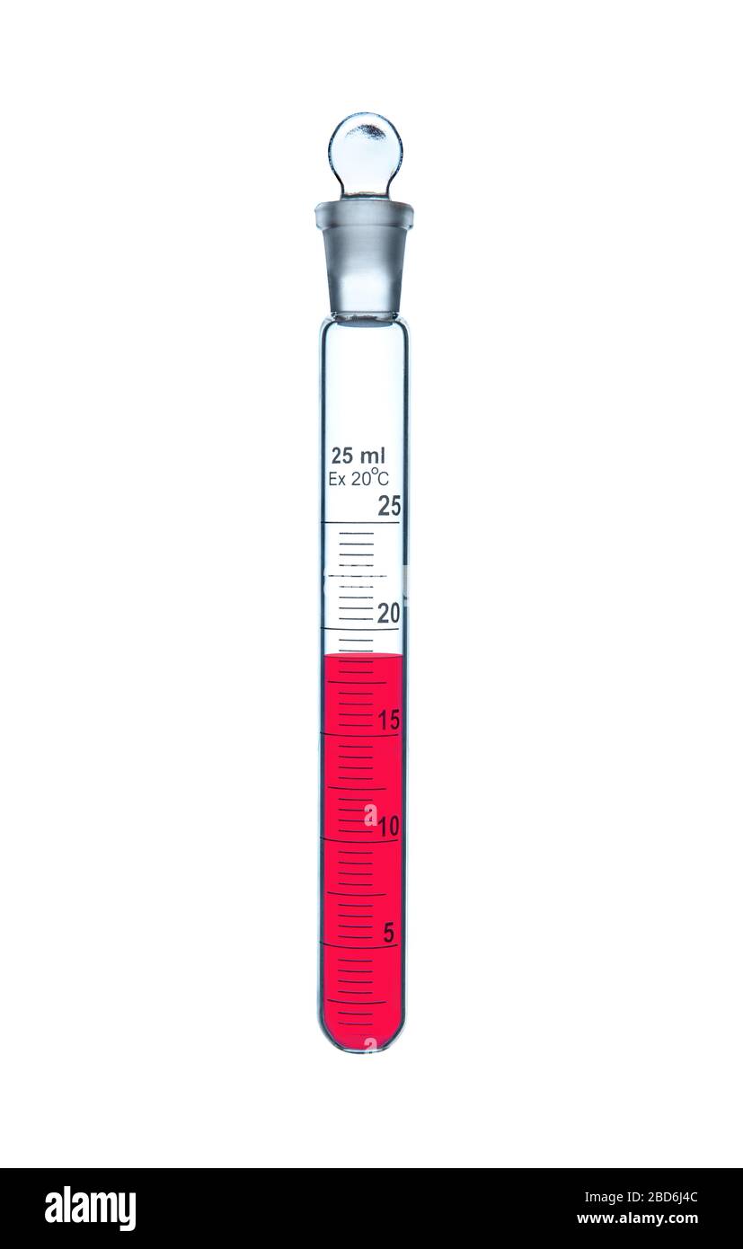 Eine Laborflasche mit medizinischen Tests oder Impfstoff, Foto auf weißem Hintergrund, isoliert. Konzept Coronavirus Epidemie Stockfoto