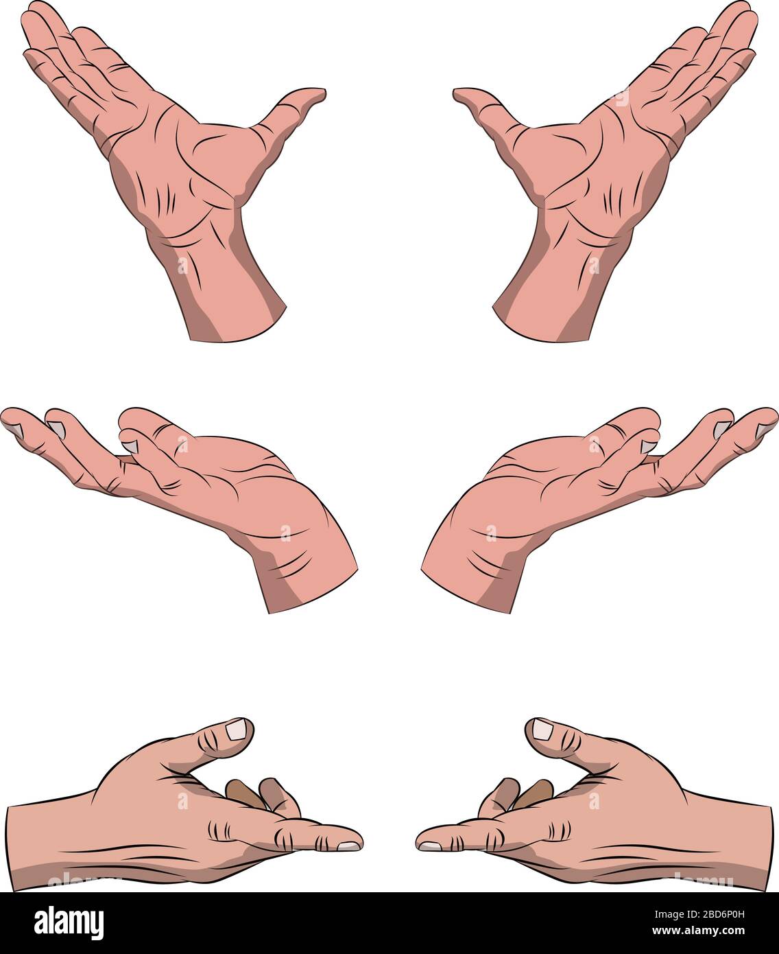 Vektorsatz Zeigezeiger. Handflächen sammeln Daumen nach oben und zeigen Gesten Stock Vektor