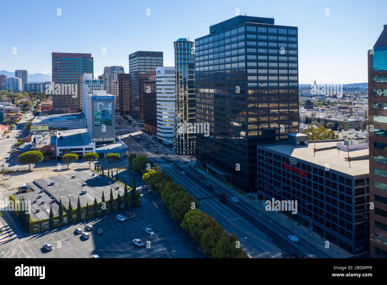 Luftaufnahme von Wilshire Blvd, Westwood, Los Angeles Stockfoto