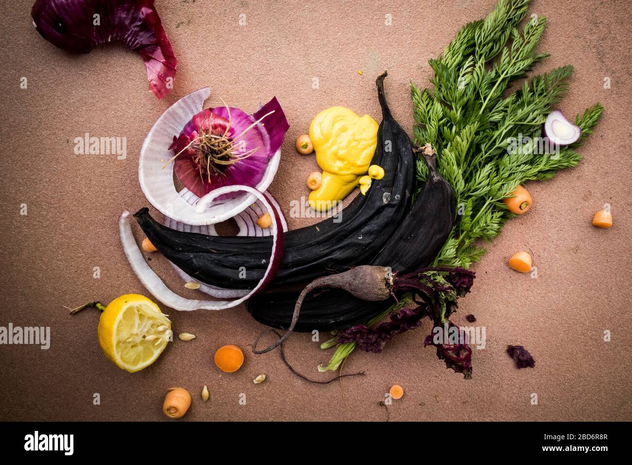 Kompostierfetzen von Obst und Gemüse Stockfoto