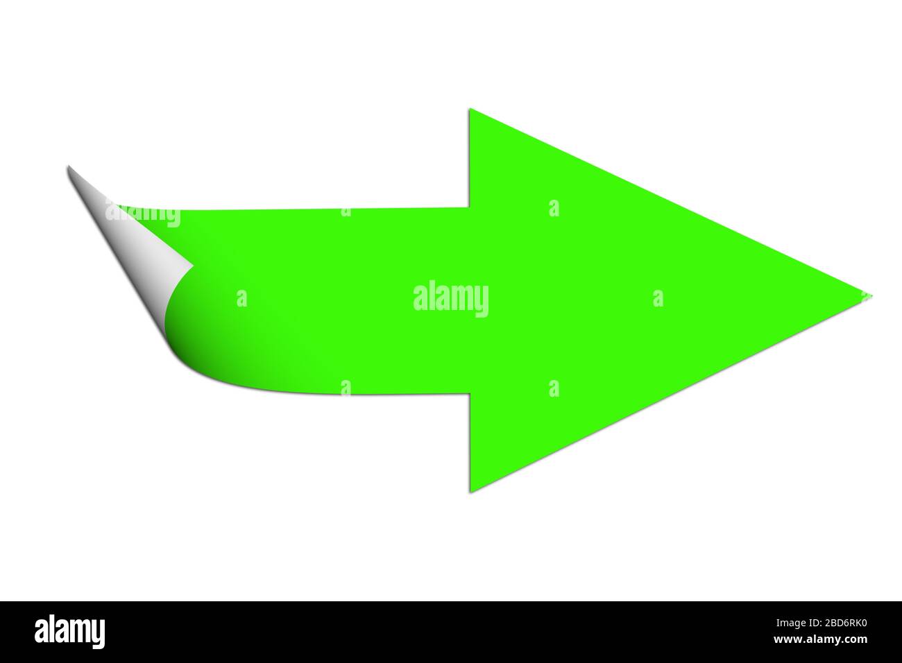 Grüner Pfeil auf der rechten Seite, vor weißem Hintergrund Stockfoto