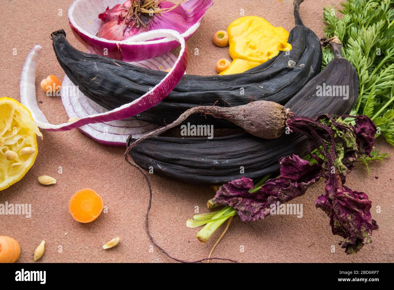 Kompostierfetzen von Obst und Gemüse Stockfoto