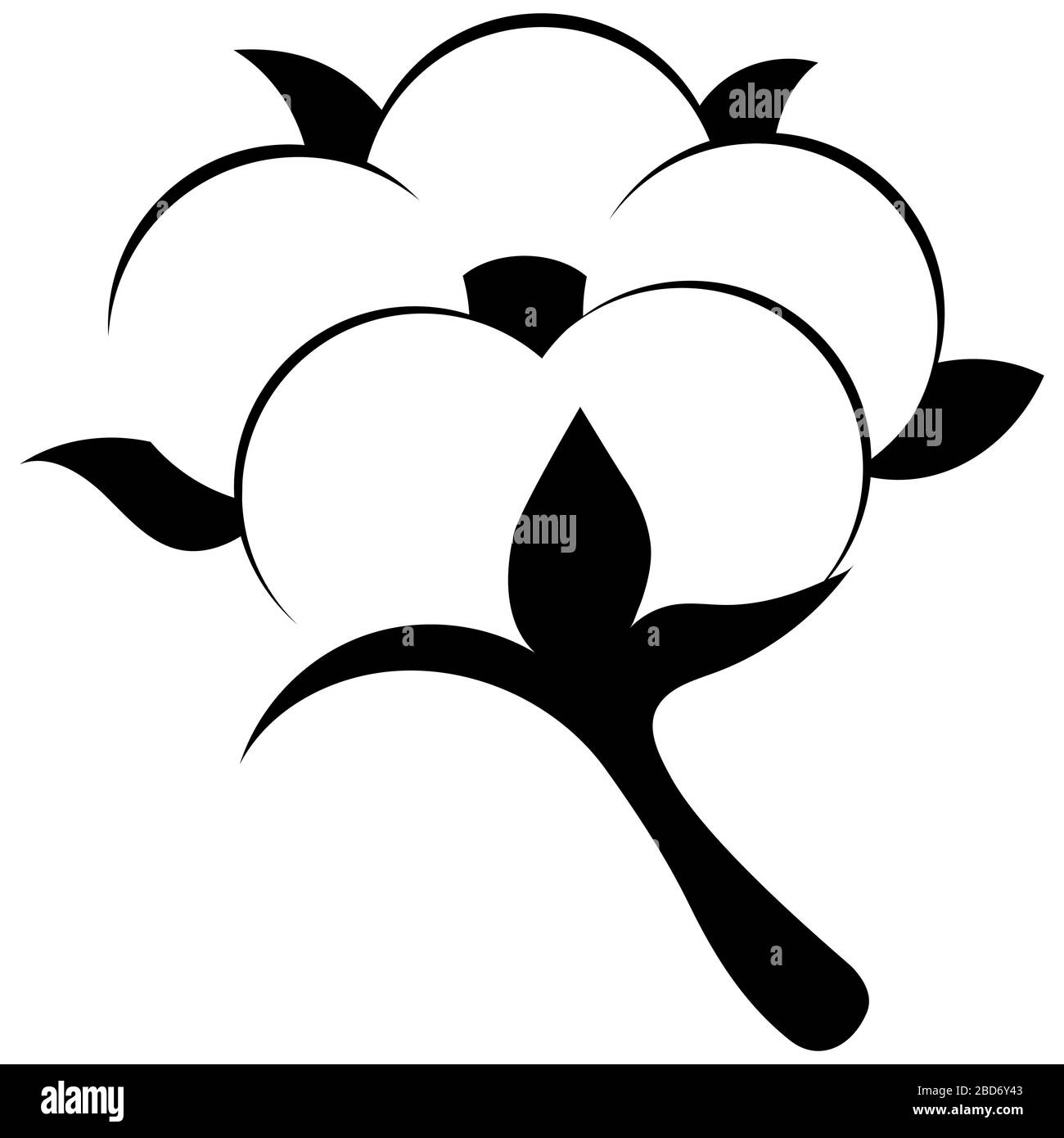 Schwarzes Baumwollblumensymbol isoliert auf weißem Hintergrund. Stock Vektor
