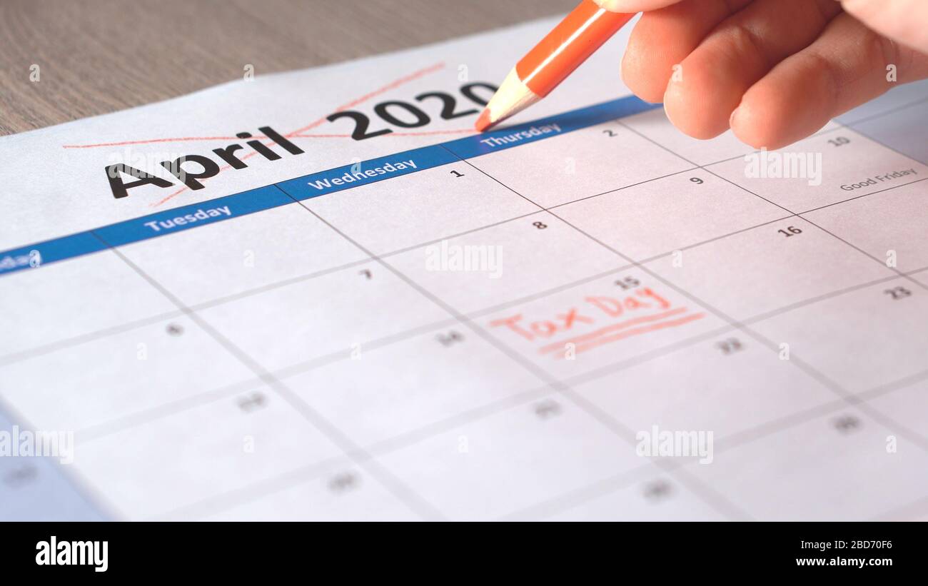 Tag der Aussteuer im April 2020. Die Anmeldefrist wurde auf den 15. Juli verschoben. Stockfoto