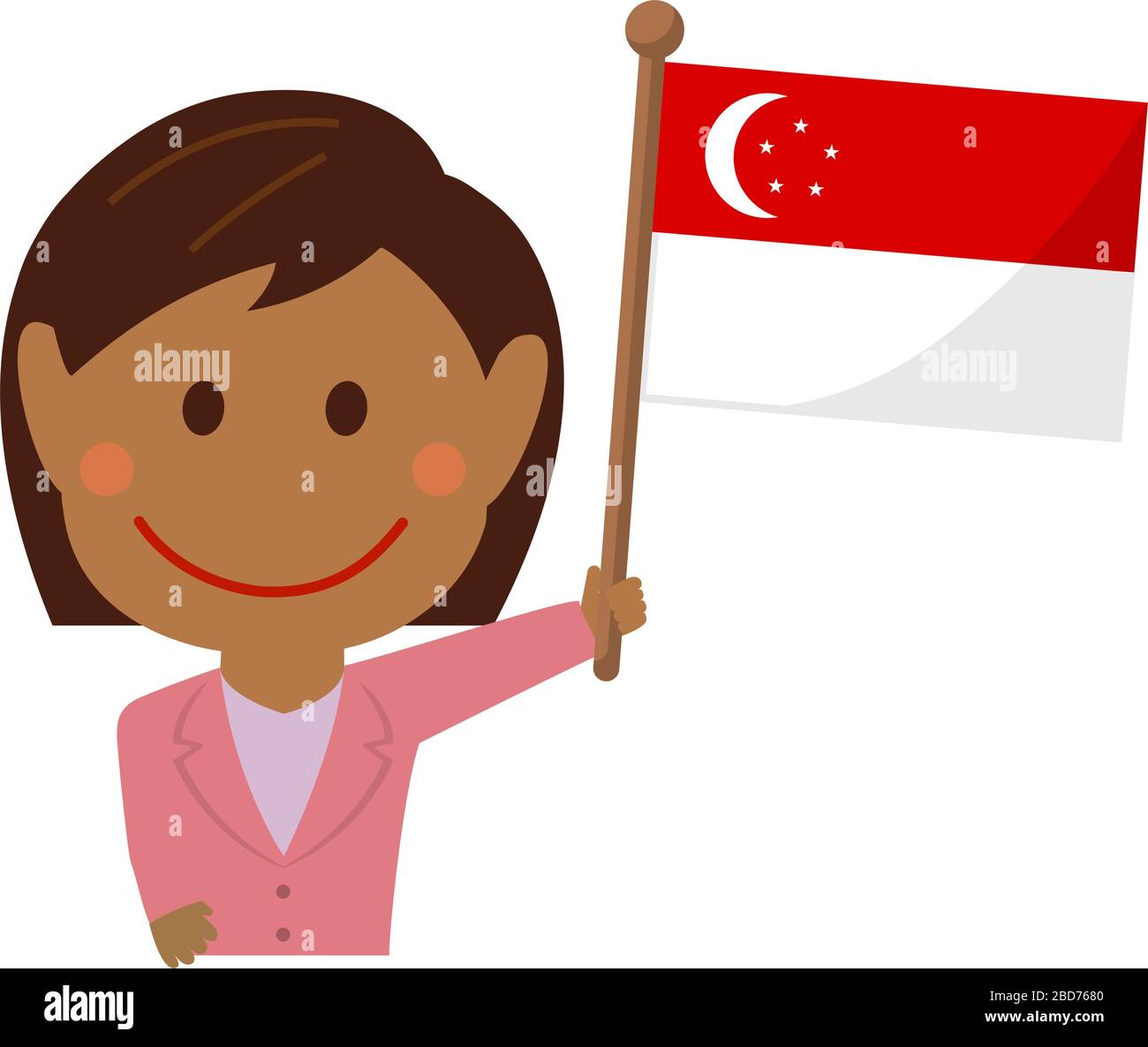 Cartoon Business Person von verschiedenen Rennen mit Nationalflaggen / Singapur.Flat Vektor-Illustration. Stock Vektor