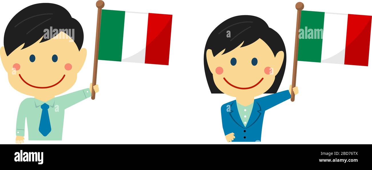 Cartoon Business Person verschiedener Rassen mit Nationalflaggen / Italien .Flat Vector Illustration. Stock Vektor