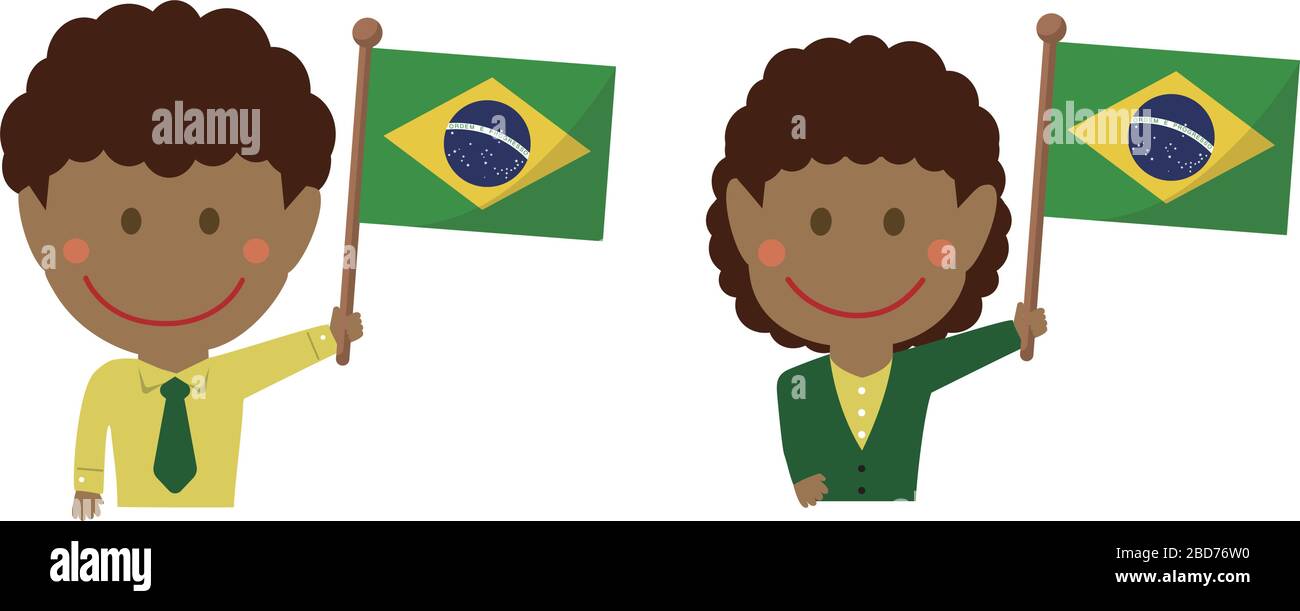Cartoon Business Person verschiedener Rassen mit Nationalflaggen / Brasilien .Flat Vector Illustration. Stock Vektor
