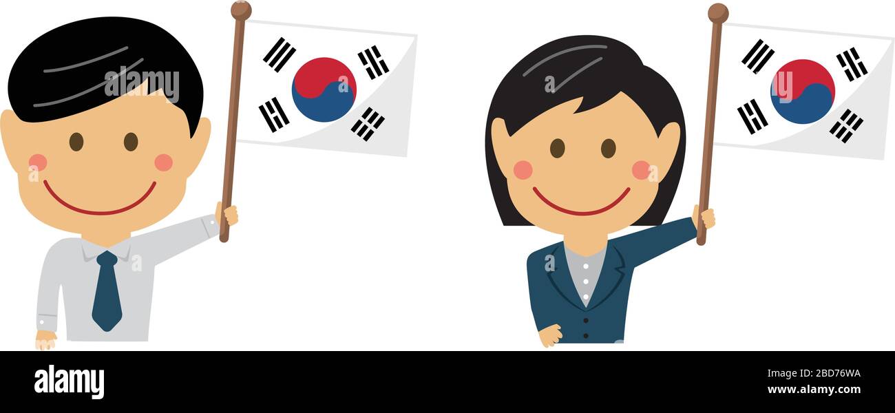 Cartoon Business Person verschiedener Rassen mit Nationalflaggen / Südkorea .Flat Vector Illustration. Stock Vektor