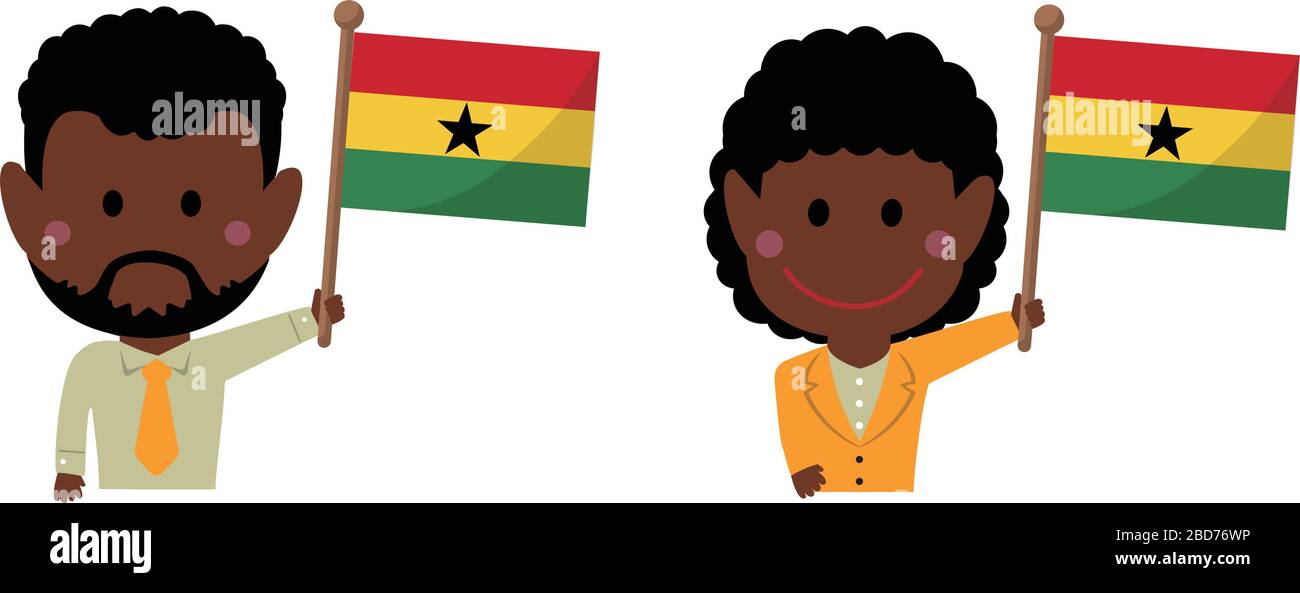 Cartoon Business Person verschiedener Rassen mit Nationalflaggen / Ghana .Flat Vector Illustration. Stock Vektor