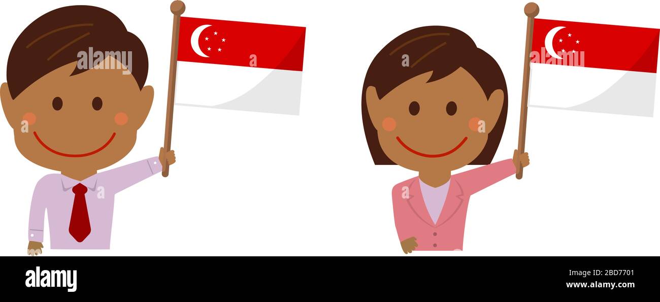 Cartoon Business Person von verschiedenen Rennen mit Nationalflaggen / Singapur.Flat Vektor-Illustration. Stock Vektor