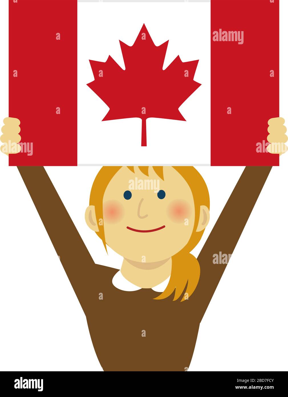 Cartoon-Frau mit Nationalflaggen/Kanada (Oberkörper). Flache Vektorgrafiken. Stock Vektor