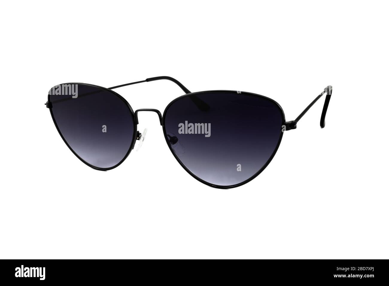 Schwarze Gradientenbrille mit Katzen-Augen-Sonnenbrille mit umwickeltem Rahmen, isoliert auf weißem Hintergrund, Seitenansicht Stockfoto