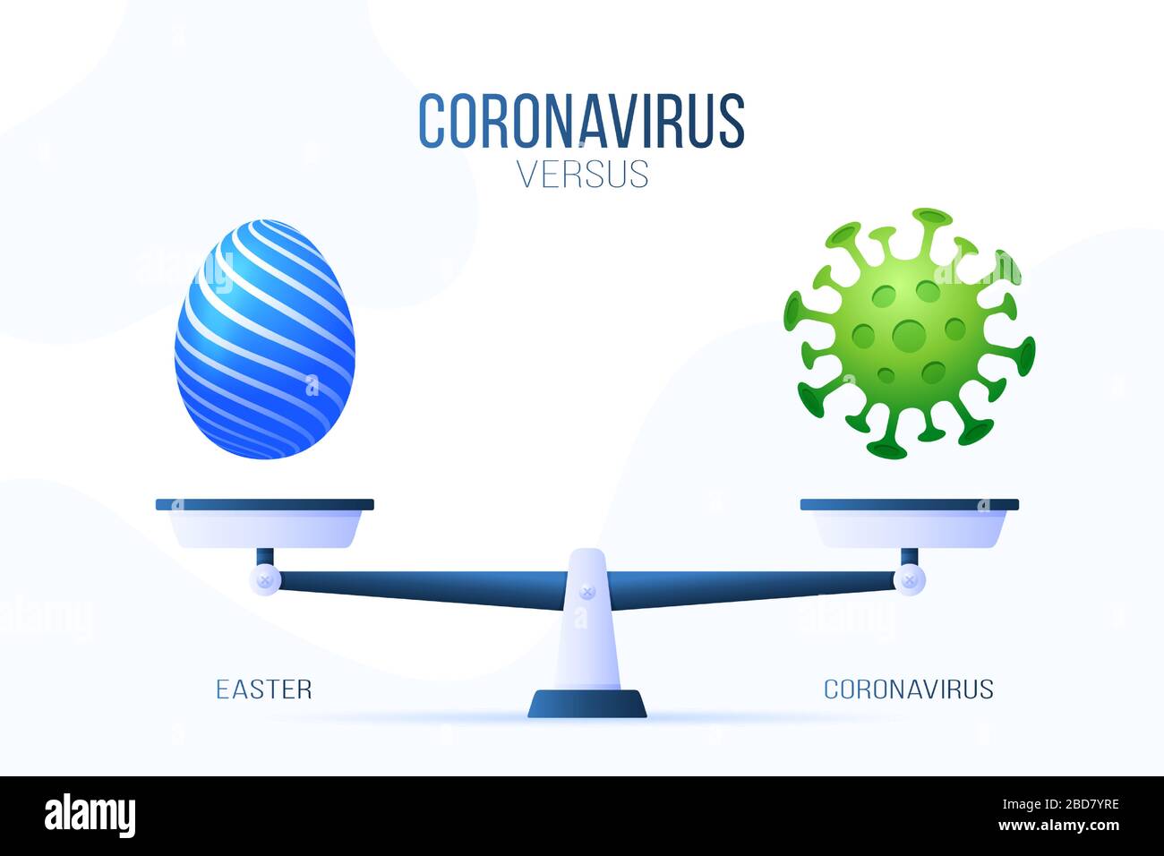 Coronavirus oder glückliche oster-vektor-Illustration. Kreatives Konzept von Skalen und versus, auf einer Seite der Skala liegt ein Viruskovid 19 und auf der Othe Stock Vektor