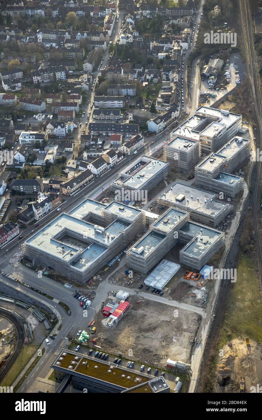 Baustelle für den Neubau der Universität Duisburg, Hochschule Ruhr West, in Mülheim an der Ruhr, 24.02.2014 , Luftaufnahme, Deutschland, Nordrhein-Westfalen, Ruhrgebiet, Mülheim/Ruhr Stockfoto