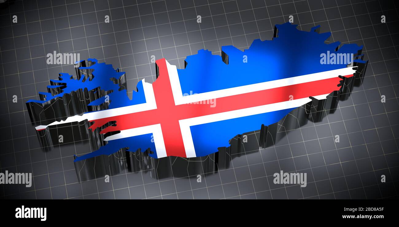Island - Ländergrenzen und Flagge - 3D-Abbildung Stockfoto