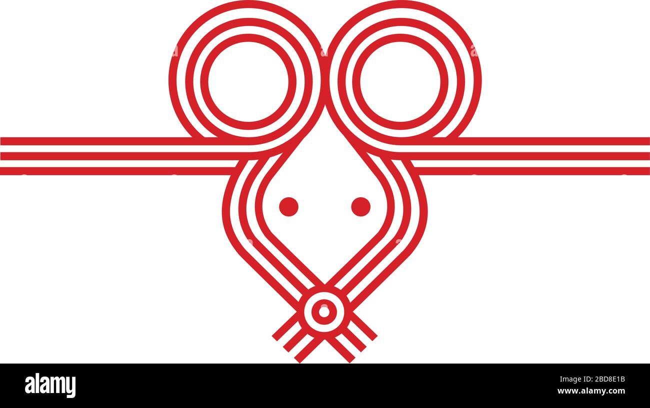 Japanische mizuhiki (traditionelle dekorative Schnur aus verdrehtem Papier) Illustration Set / Maus Gesicht Stock Vektor