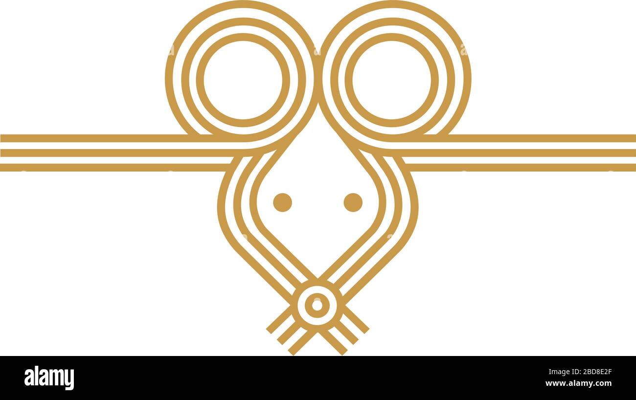 Japanische mizuhiki (traditionelle dekorative Schnur aus verdrehtem Papier) Illustration Set / Maus Gesicht Stock Vektor