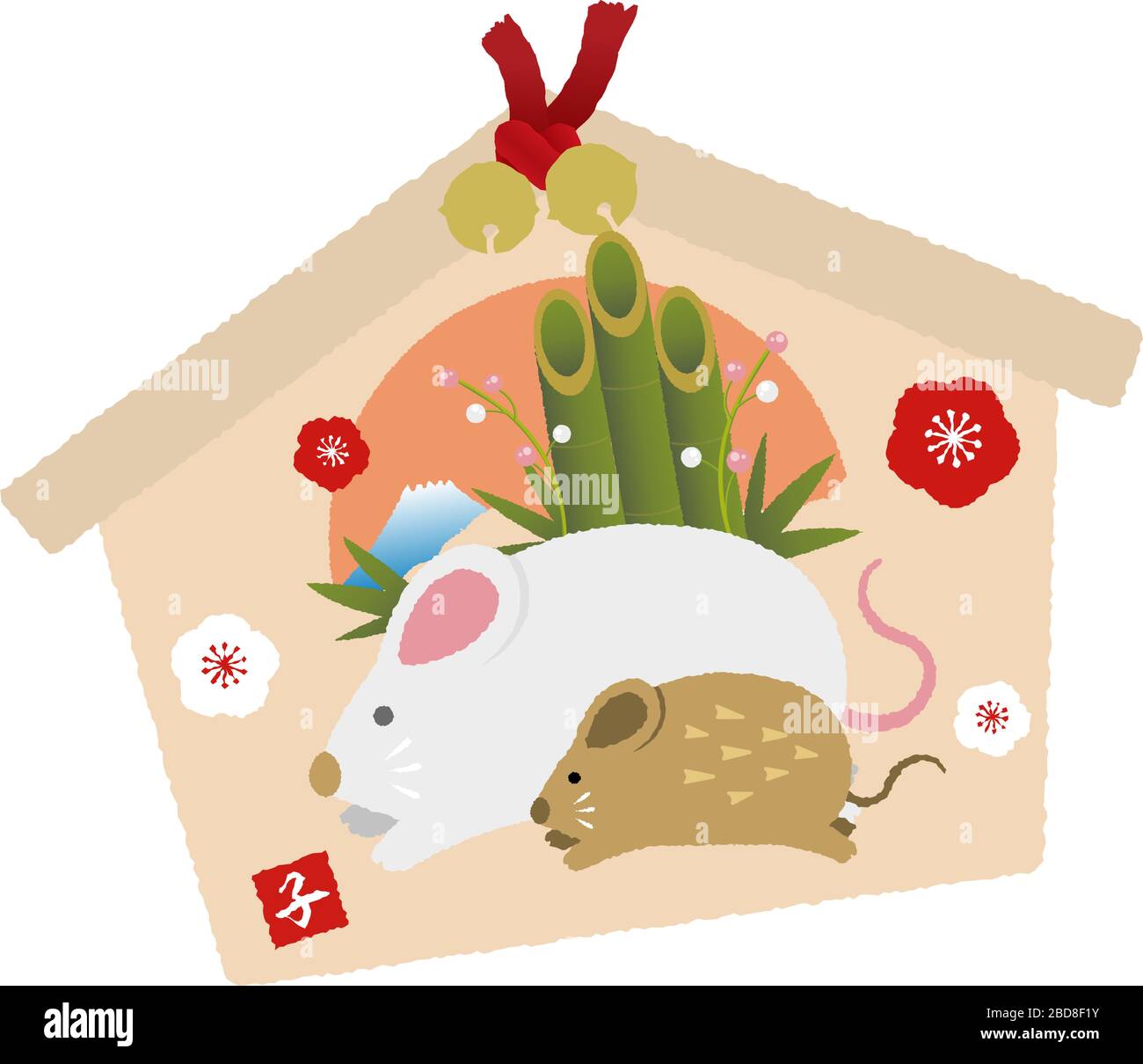 Japanische ema (Bildangebot) / laufende Mäuse (Eltern und Kind) Illustration für Neujahrsgrußkarte Stock Vektor