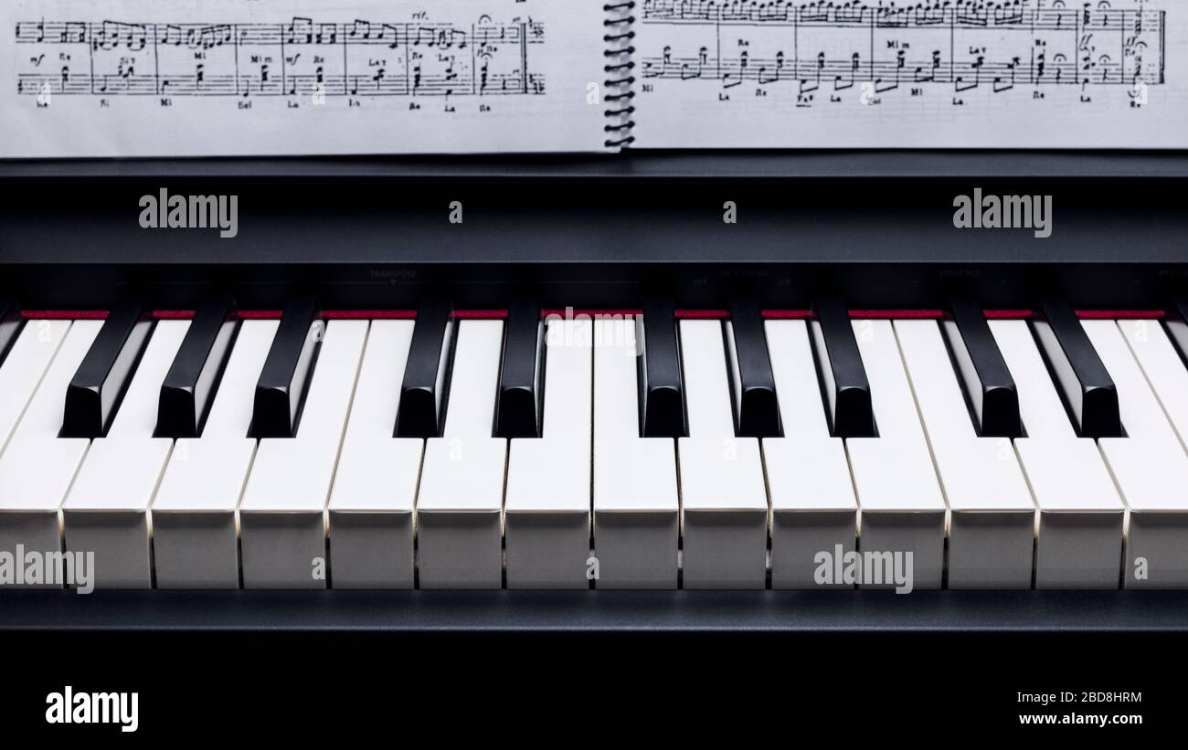 Schwarze und weiße Tasten auf einem elektronischen Klavier Stockfoto