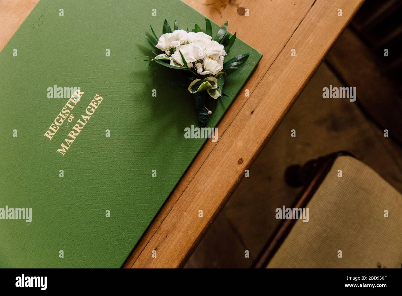 Das grüne Buch des offiziellen Registers der Zivilehen Stockfoto