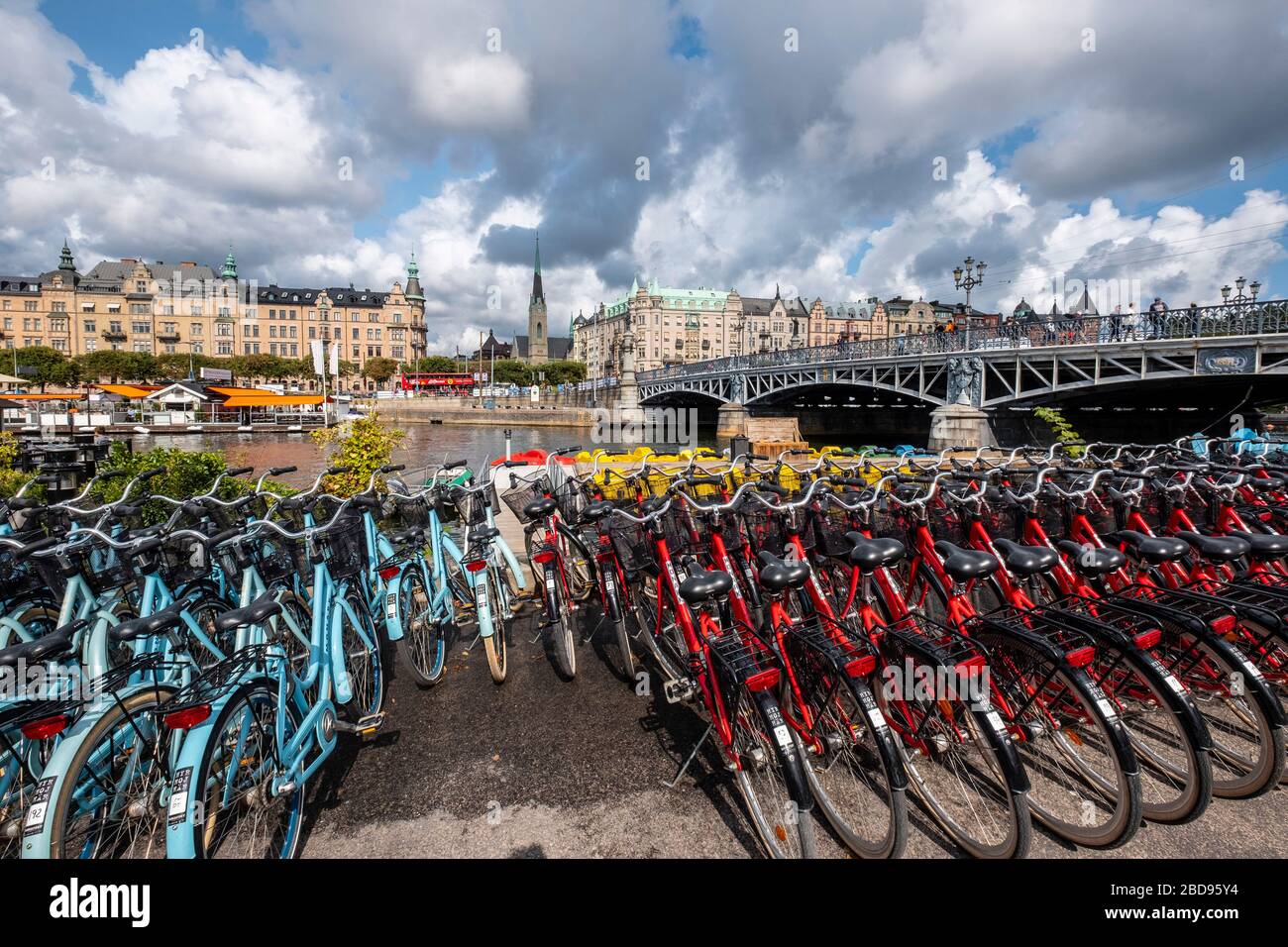 Vermietung von Fahrrädern in Stockholm, Schweden, Europa Stockfoto