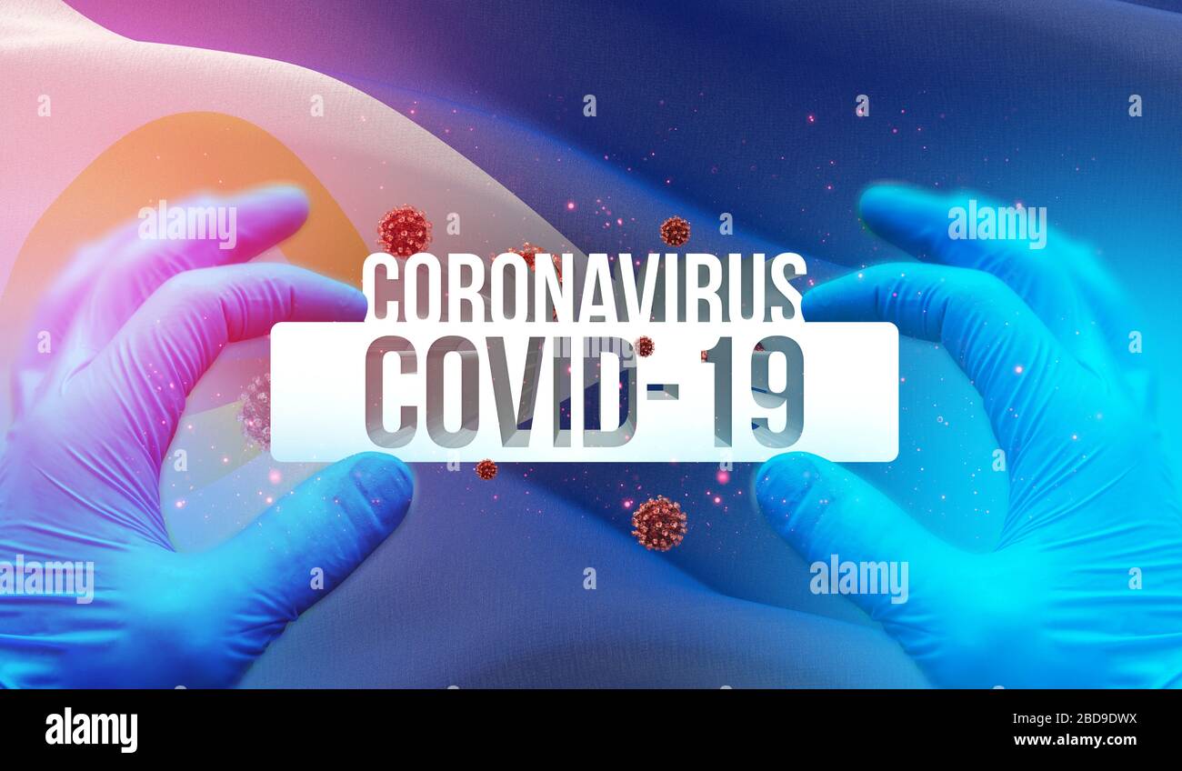 Coronavirus Krankheit COVID-19 Infektion in russischer Region, Flaggenbilder Konzept - Fahne des Autonomen Okrugs Chukotka. Coronavirus in Russland Konzept 3D Stockfoto